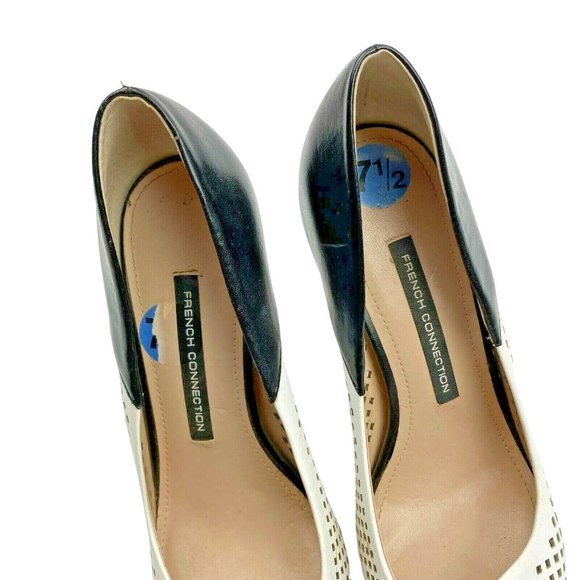 French Connection Maya Pumps Size 37.5 US 7.5 Perforated Leather Pointy Toe - Picture 4 of 12